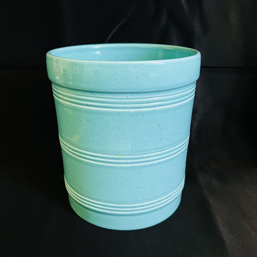Large Turquoise Kitchen Utensil Holder Cottage Planter Vase Portugal BEAUTIFUL